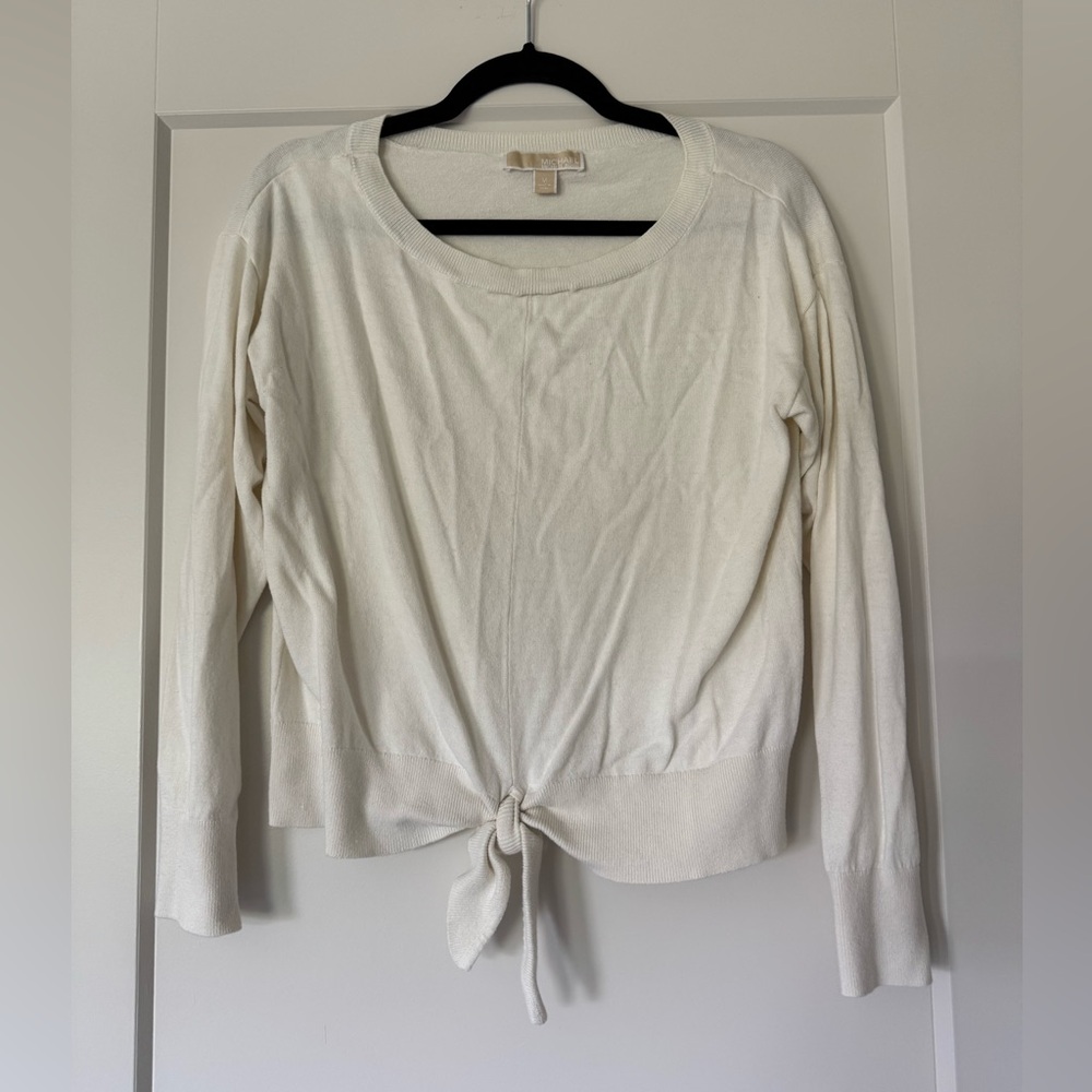 Michael Kors Knit Cream Tie-Front Crew Neck Sweater Size M